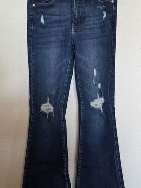 KanCan Solange Dark Blue Distressed Flare Jeans